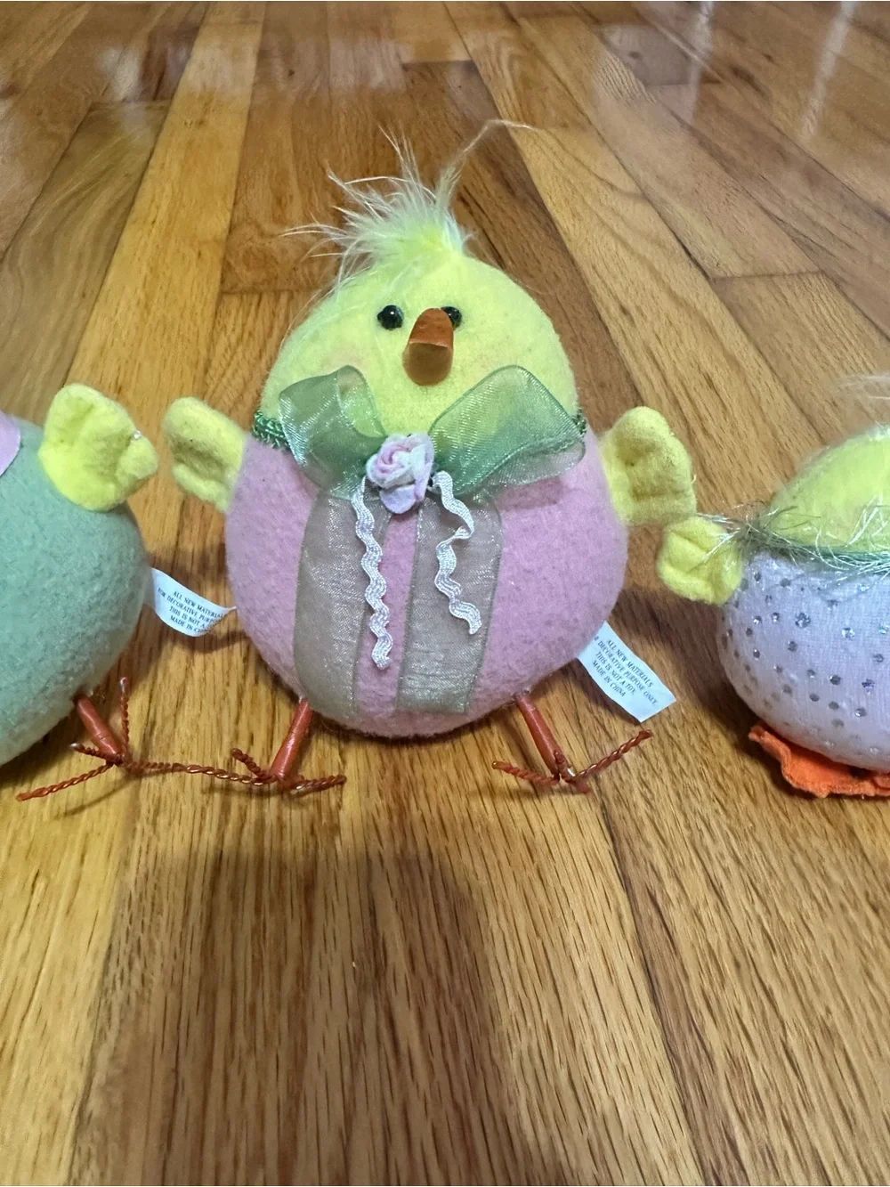 Set of 3 Plush Easter Chick Decorations - Yellow & Pastel